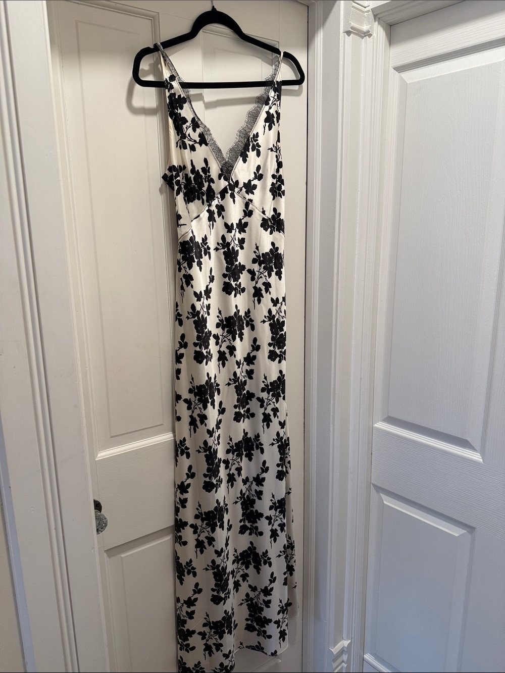 Veronica Beard White Maxi Slip Dress with Black Floral Print